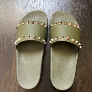Valentino Garavani Studded Green Slides
